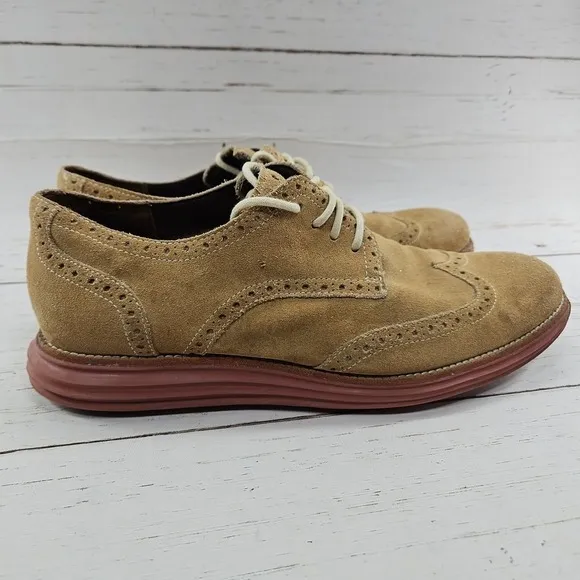 Cole Haan LunarGrand Wingtip Oxford Mens 11.5M Tan Red Suede Dress Shoes C10228