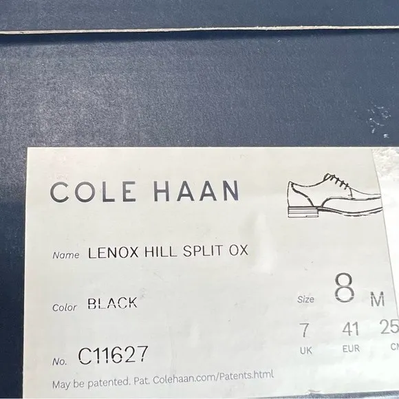 Cole Haan Men's Black Leather Lenox Hill Split Ox Oxford Dress Shoes Size 8