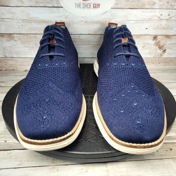 Cole Haan Men's Size 10M Original Grand Knit Wingtip Dress Navy Blue Shoes