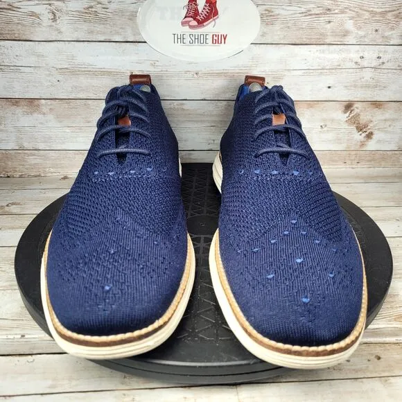 Cole Haan Men's Size 10M Original Grand Knit Wingtip Dress Navy Blue Shoes