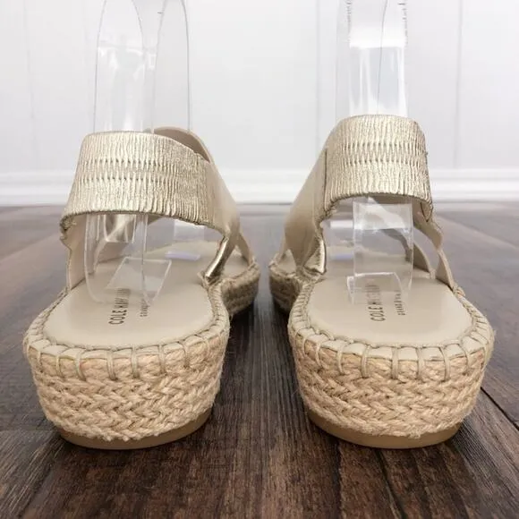 Cole Haan Sandal Cloudfeel Espadrille Wedge Grand OS Size 6B Soft Gold Metallic