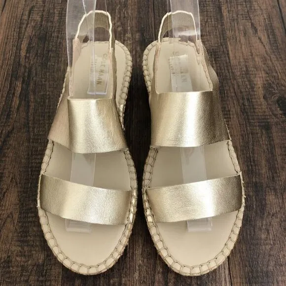 Cole Haan Sandal Cloudfeel Espadrille Wedge Grand OS Size 6B Soft Gold Metallic