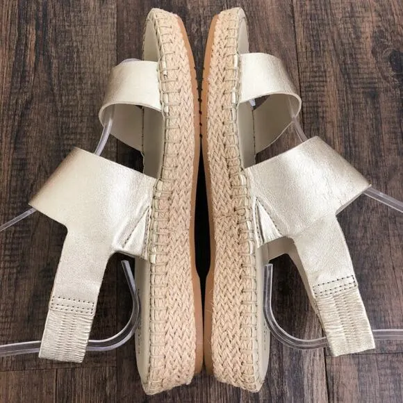 Cole Haan Sandal Cloudfeel Espadrille Wedge Grand OS Size 6B Soft Gold Metallic