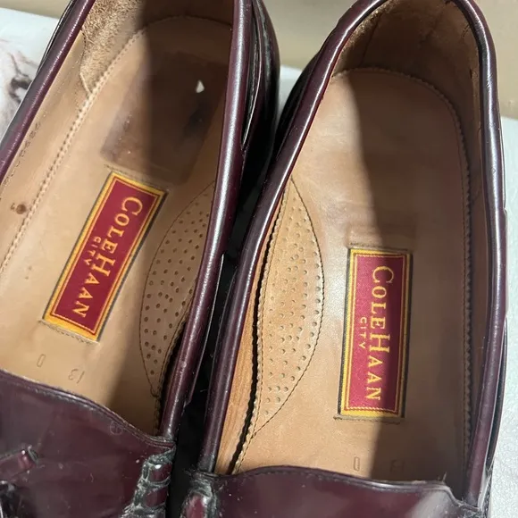 Cole Haan Sz 13 D Tassle Loafer Dress Shoes Mens Cherry Brown Leather Slip On