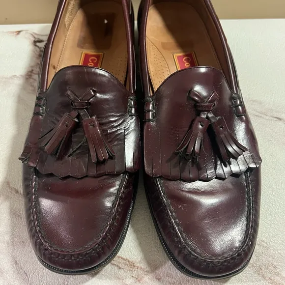 Cole Haan Sz 13 D Tassle Loafer Dress Shoes Mens Cherry Brown Leather Slip On