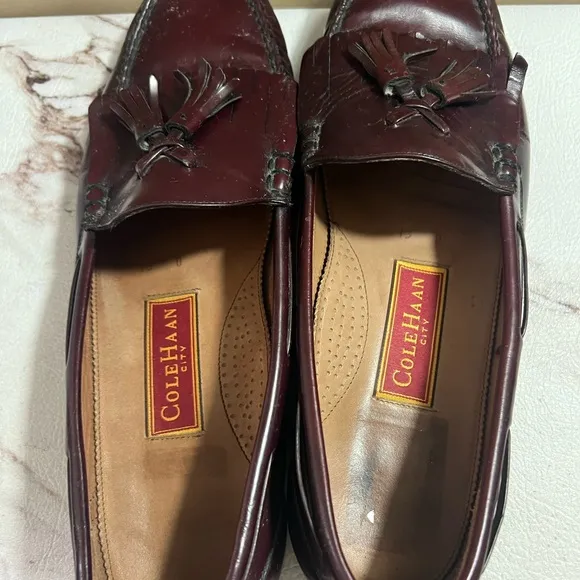 Cole Haan Sz 13 D Tassle Loafer Dress Shoes Mens Cherry Brown Leather Slip On