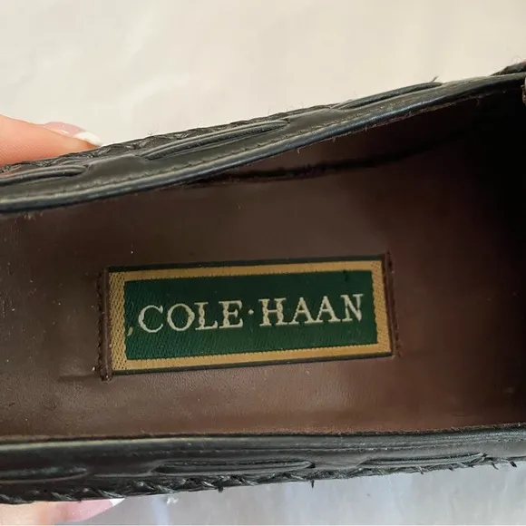 Cole Haan Vintage Genuine Leather Brown &amp; Black Basket Weave Tassel Loafer Sz 8