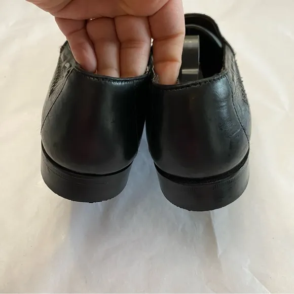 Cole Haan Vintage Genuine Leather Brown &amp; Black Basket Weave Tassel Loafer Sz 8