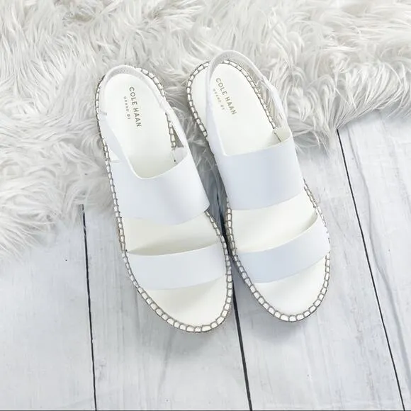 Cole Haan White Cloudfeel Leather Espadrille Slip On Sandal Size 11