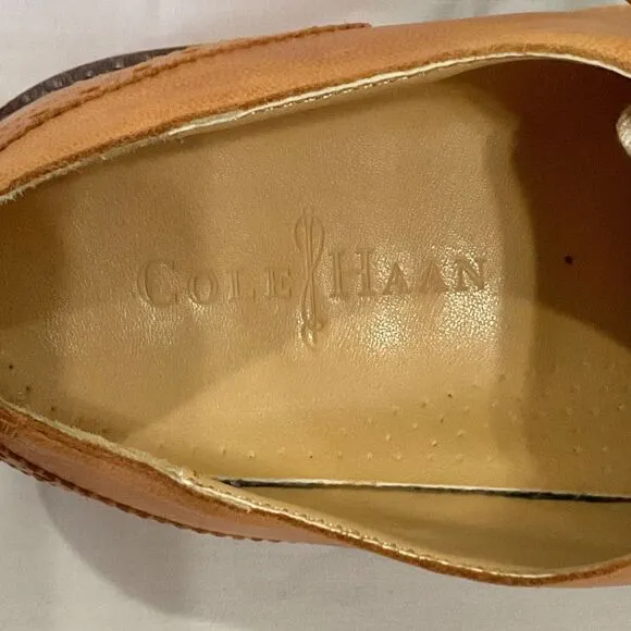 Cole Haan Wing Tips Oxford Shoes Leather &amp; Linen Sz 10 Dress Shoes Brown