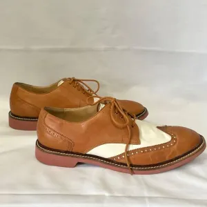 Cole Haan Wing Tips Oxford Shoes Leather &amp; Linen Sz 10 Dress Shoes Brown