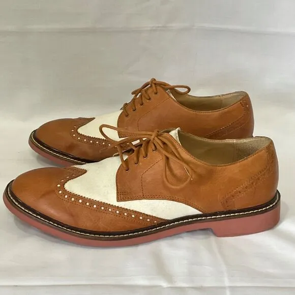 Cole Haan Wing Tips Oxford Shoes Leather &amp; Linen Sz 10 Dress Shoes Brown