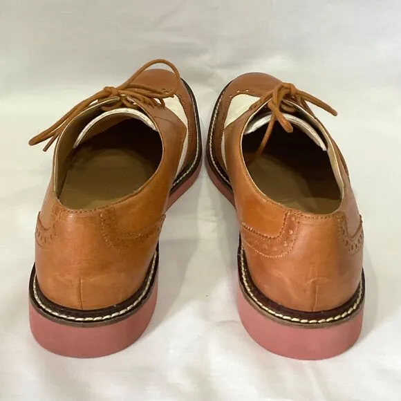 Cole Haan Wing Tips Oxford Shoes Leather &amp; Linen Sz 10 Dress Shoes Brown