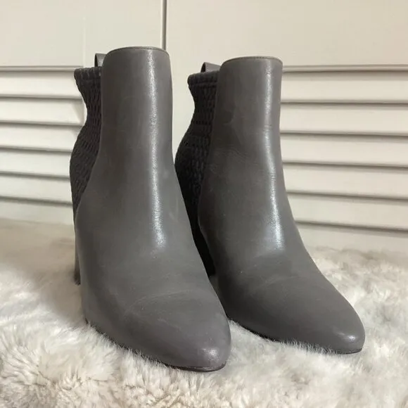 Cole Haan Women's Aylin Ankle Boots Size 6.5 Gray Leather Textured Block Heel Pu