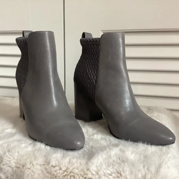 Cole Haan Women's Aylin Ankle Boots Size 6.5 Gray Leather Textured Block Heel Pu
