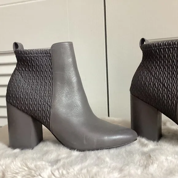 Cole Haan Women's Aylin Ankle Boots Size 6.5 Gray Leather Textured Block Heel Pu
