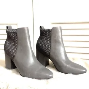 Cole Haan Women's Aylin Ankle Boots Size 6.5 Gray Leather Textured Block Heel Pu