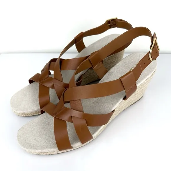 Cole Haan Women's Crystal Slingback Espadrille Wedge Sandals Brown Size 11