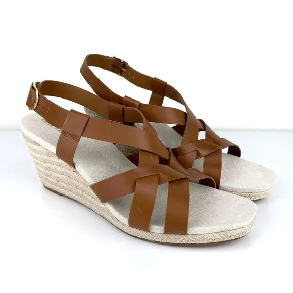 Cole Haan Women's Crystal Slingback Espadrille Wedge Sandals Brown Size 11