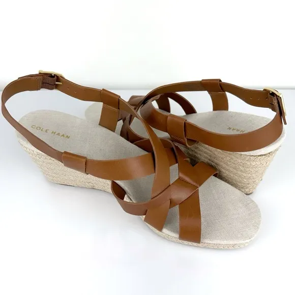 Cole Haan Women's Crystal Slingback Espadrille Wedge Sandals Brown Size 11