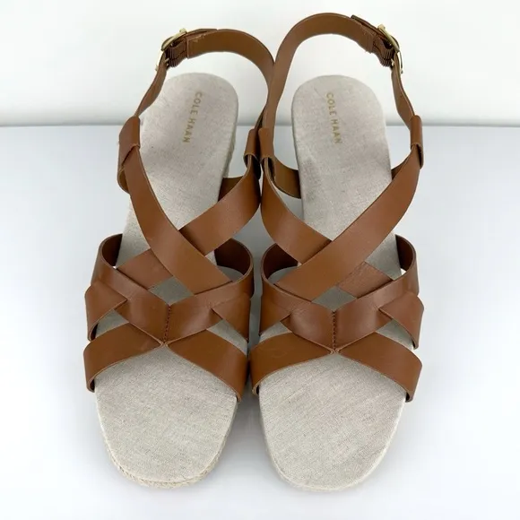 Cole Haan Women's Crystal Slingback Espadrille Wedge Sandals Brown Size 11