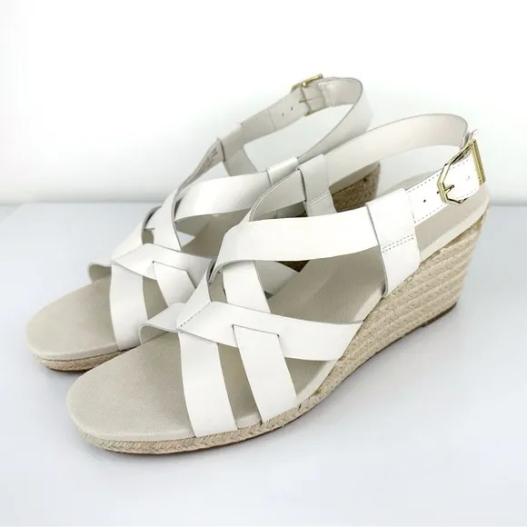 Cole Haan Women's Crystal Slingback Espadrille Wedge Sandals White Size 10
