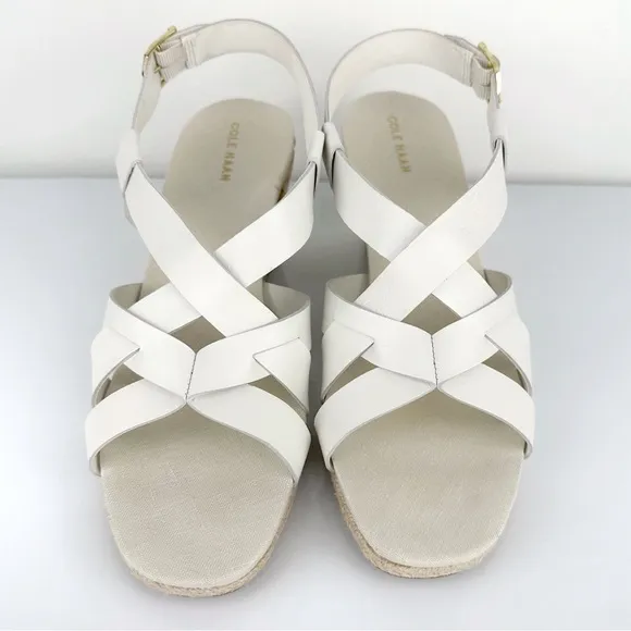 Cole Haan Women's Crystal Slingback Espadrille Wedge Sandals White Size 10