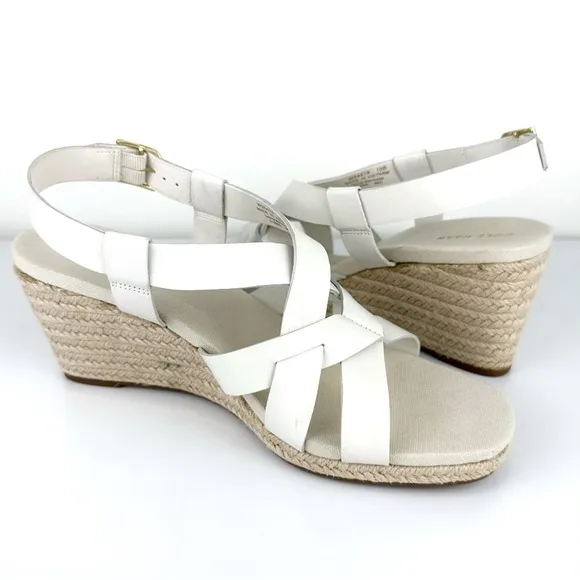 Cole Haan Women's Crystal Slingback Espadrille Wedge Sandals White Size 10