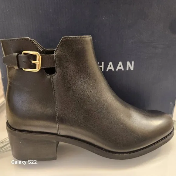 Cole Haan Women’s Haidyn Black Leather Block Heel Ankle Booties Shoes size 6