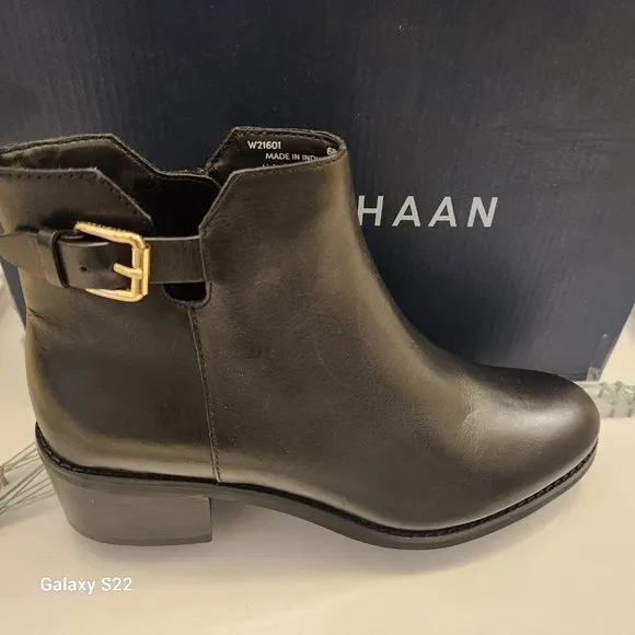Cole Haan Women’s Haidyn Black Leather Block Heel Ankle Booties Shoes size 6