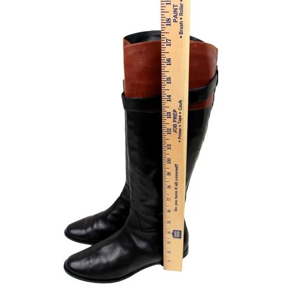 Cole Haan BLACK BROWN GENUINE LEATHER LOW HEEL ZIP SIDE TALL BOOTS Sz 7B