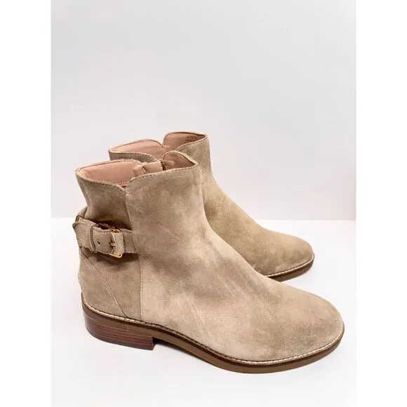 Cole Haan Boots Size 9B Tan Leather Suede Hampshire Buckle Bootie NEW