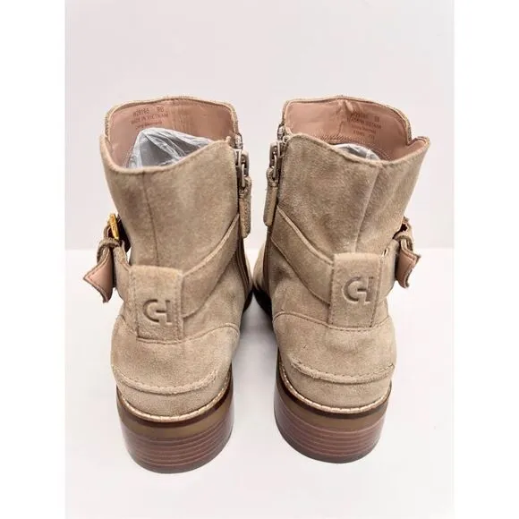 Cole Haan Boots Size 9B Tan Leather Suede Hampshire Buckle Bootie NEW
