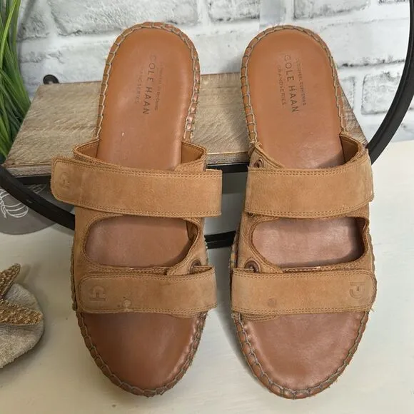 Cole Haan Cloudfeel Espadrille Pecan Slides Sandals Size 9 Suede