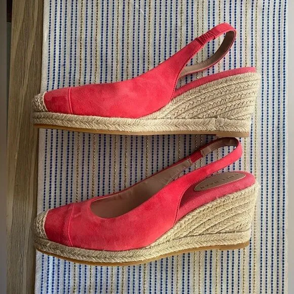 Cole Haan Espadrille  Womens  Sz 9.5 Cloudfeel  Wedge Sandals Coral Orange NEW