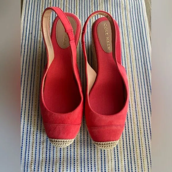 Cole Haan Espadrille  Womens  Sz 9.5 Cloudfeel  Wedge Sandals Coral Orange NEW