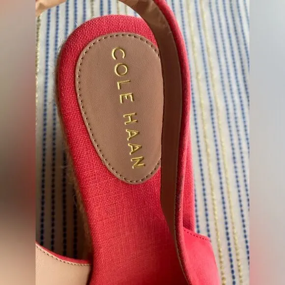 Cole Haan Espadrille  Womens  Sz 9.5 Cloudfeel  Wedge Sandals Coral Orange NEW