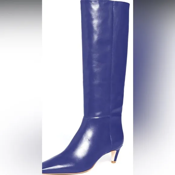 Comfortable Low Kitten Heel Knee High Boots Fashion Square Toe Slip Chic Knee