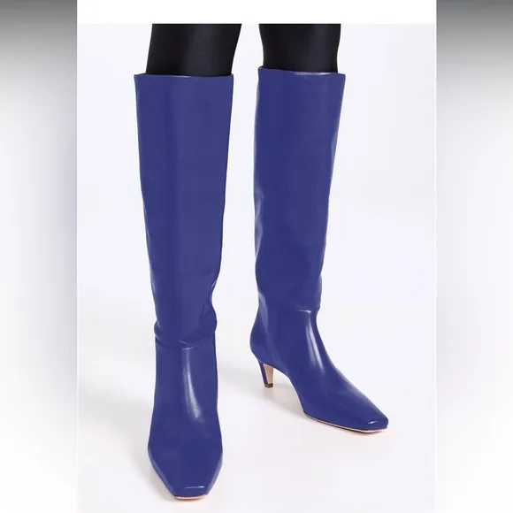 Comfortable Low Kitten Heel Knee High Boots Fashion Square Toe Slip Chic Knee