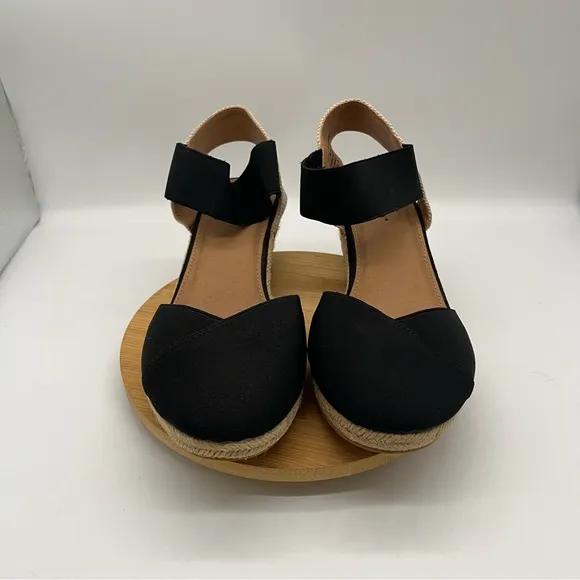 COMFORTVIEW ABRA Black Espadrille Wedge Slingback Sandals Size 11