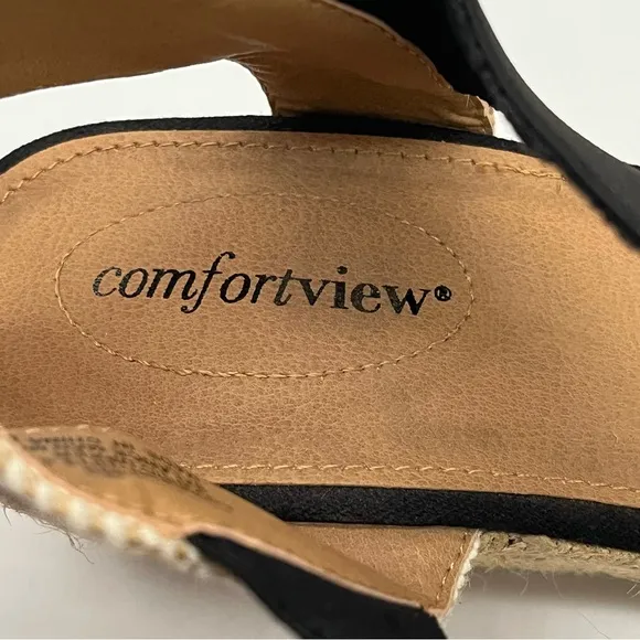 COMFORTVIEW ABRA Black Espadrille Wedge Slingback Sandals Size 11