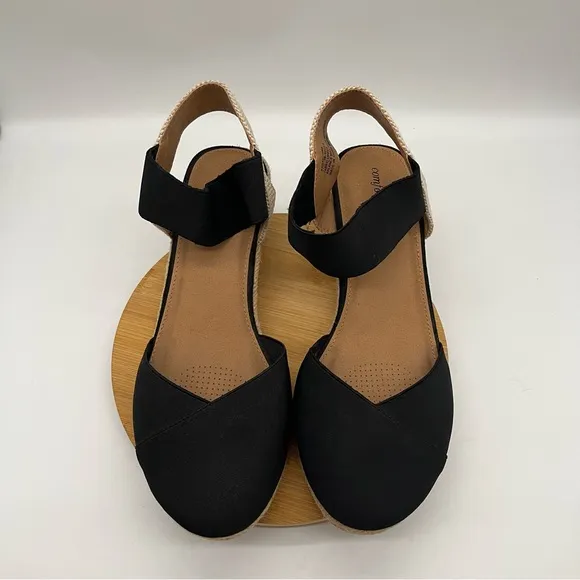 COMFORTVIEW ABRA Black Espadrille Wedge Slingback Sandals Size 11