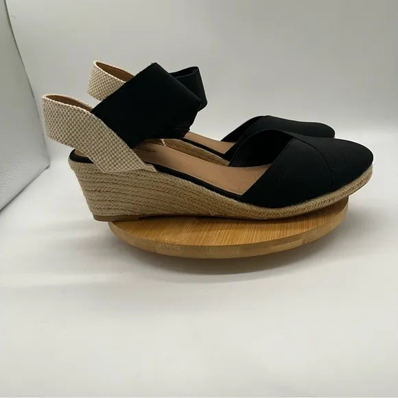 COMFORTVIEW ABRA Black Espadrille Wedge Slingback Sandals Size 11