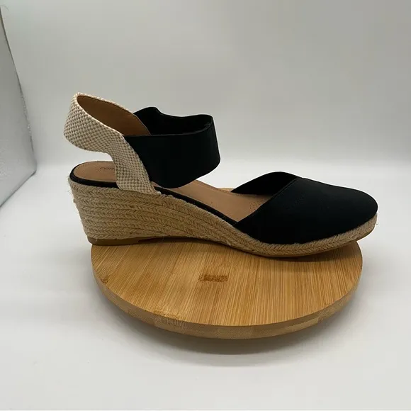 COMFORTVIEW ABRA Black Espadrille Wedge Slingback Sandals Size 11