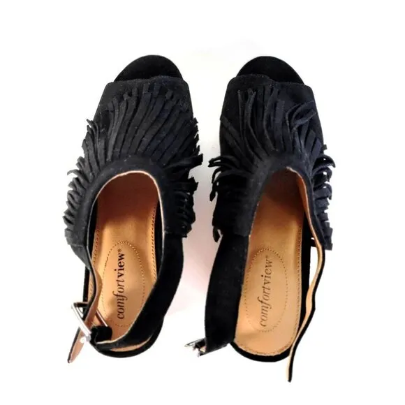 Comfortview Diane Espadrille Sandals Black Womens Size 9M