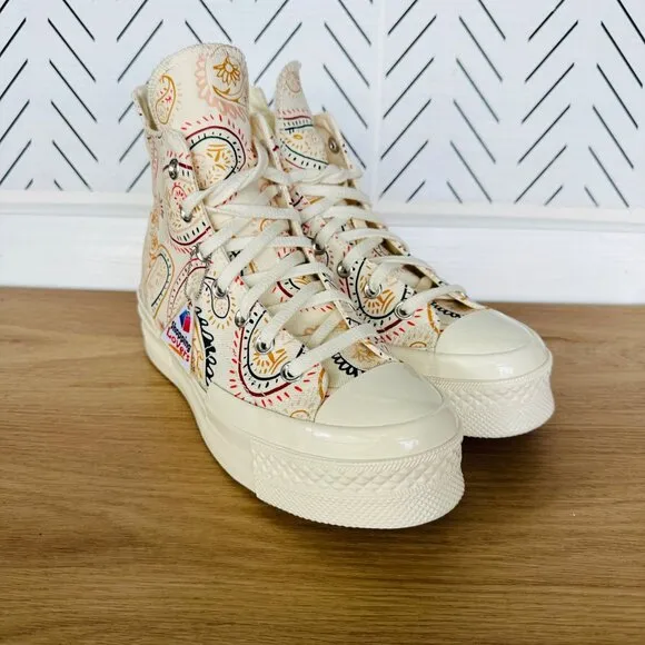 ⭐Converse Chuck 70 Plus Hi 6.5 Men's Shoes Beige Floral Paisley Sneakers A08172C