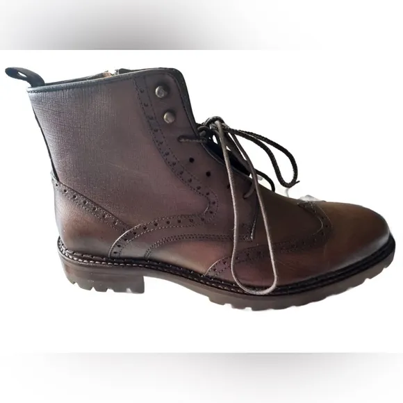 COPY - JOHNSTON &amp; MURPHY Mens Brown Garrison Toe Block Heel Leather Boots Shoes…