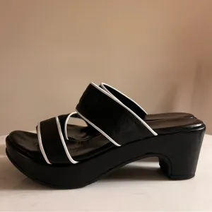 Cordani Made in Italy Italian Leather Black and White Women's Platform Sandals