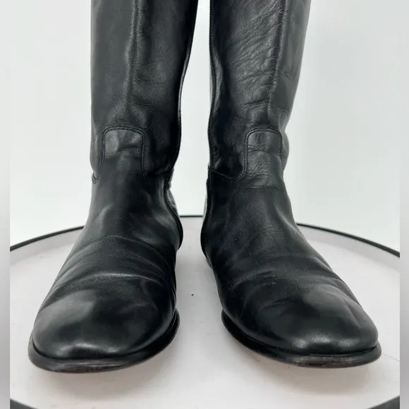 CORSO COMO BLK &amp; TAN LEATHER RIDING BOOTS STYLE, LOW HEEL AND INSIDE ZIPPER