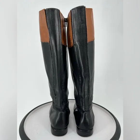 CORSO COMO BLK &amp; TAN LEATHER RIDING BOOTS STYLE, LOW HEEL AND INSIDE ZIPPER